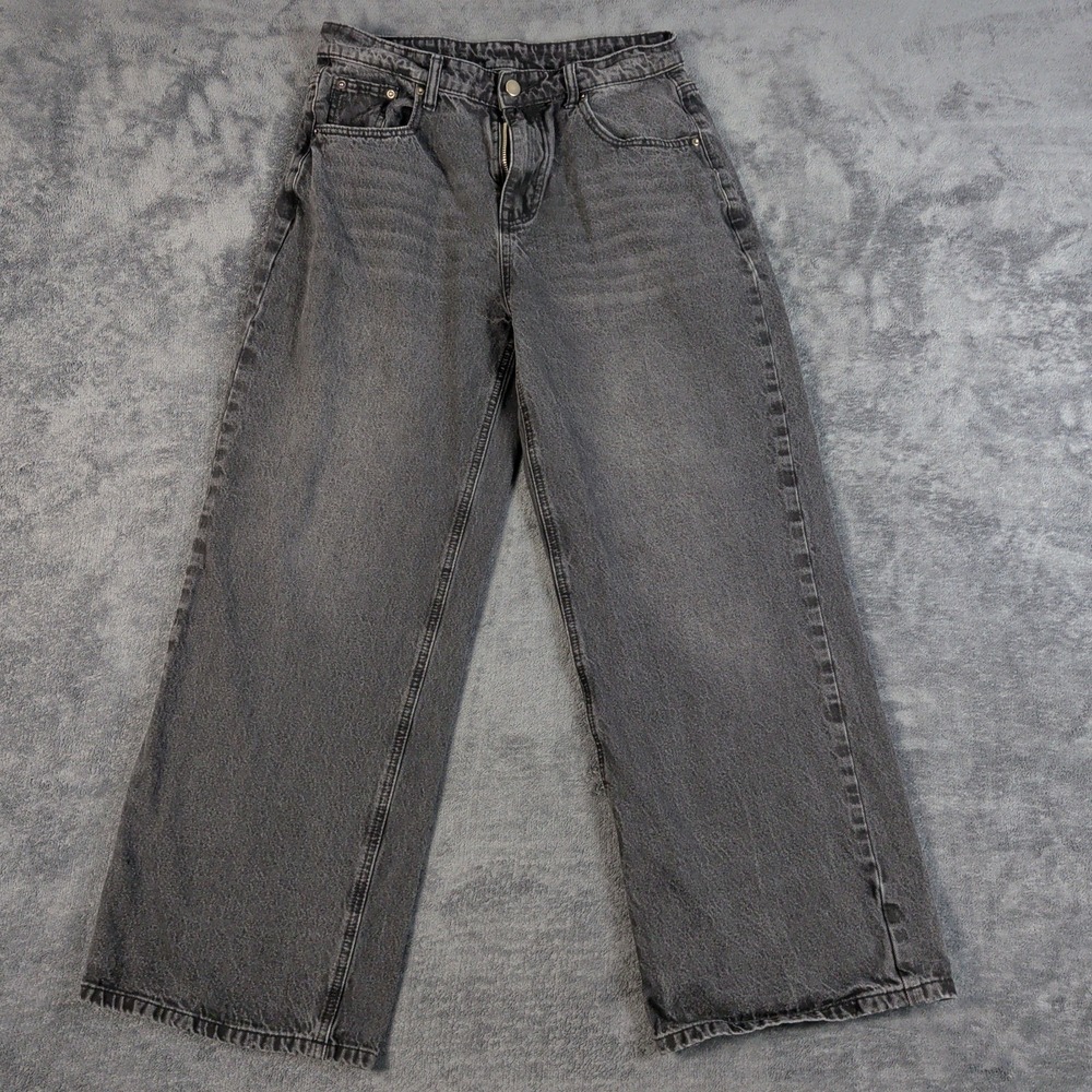HDLTE Women's Black Crossover Waist Wide Leg Denim Jeans Size Large